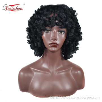 Hot sell wholesale cheap black wig  fashion black African small roll fluffy roll lady wig